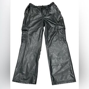 No Comment Black Faux Leather Wide Leg Cargo Pants Size Large